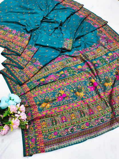 Pretty Rama Nylon Dola Pashmina Saree With Piquant Blouse Piece