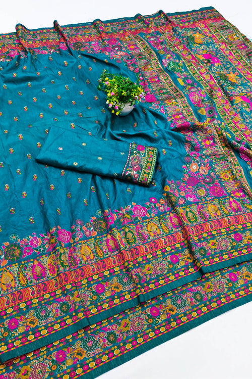 Load image into Gallery viewer, Pretty Rama Nylon Dola Pashmina Saree With Piquant Blouse Piece

