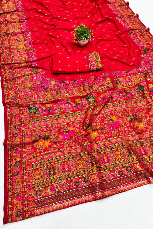 Load image into Gallery viewer, Improbable Red Nylon Dola Pashmina Saree With Sonorous Blouse Piece
