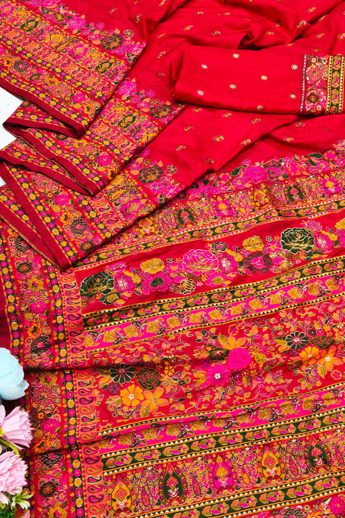 Load image into Gallery viewer, Improbable Red Nylon Dola Pashmina Saree With Sonorous Blouse Piece
