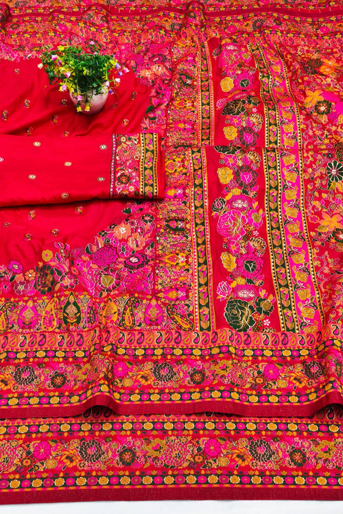 Load image into Gallery viewer, Improbable Red Nylon Dola Pashmina Saree With Sonorous Blouse Piece
