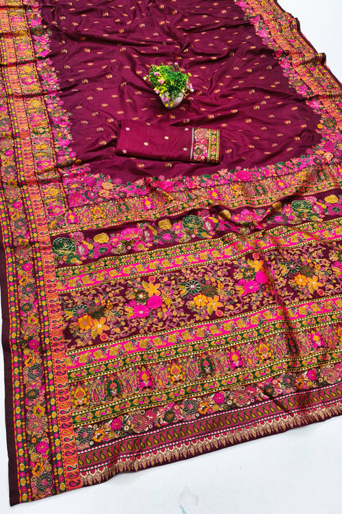 Load image into Gallery viewer, Charismatic Wine Nylon Dola Pashmina Saree With Incredible Blouse Piece
