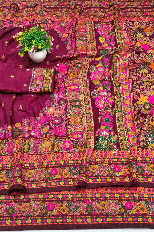 Load image into Gallery viewer, Charismatic Wine Nylon Dola Pashmina Saree With Incredible Blouse Piece
