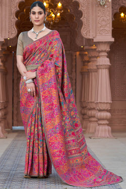 Proficient Grey Pashmina Saree With Elaborate Blouse Piece