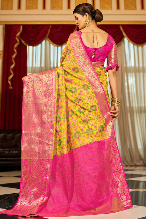 Load image into Gallery viewer, Fugacious Yellow Patola Silk Saree with Dalliance Blouse Piece
