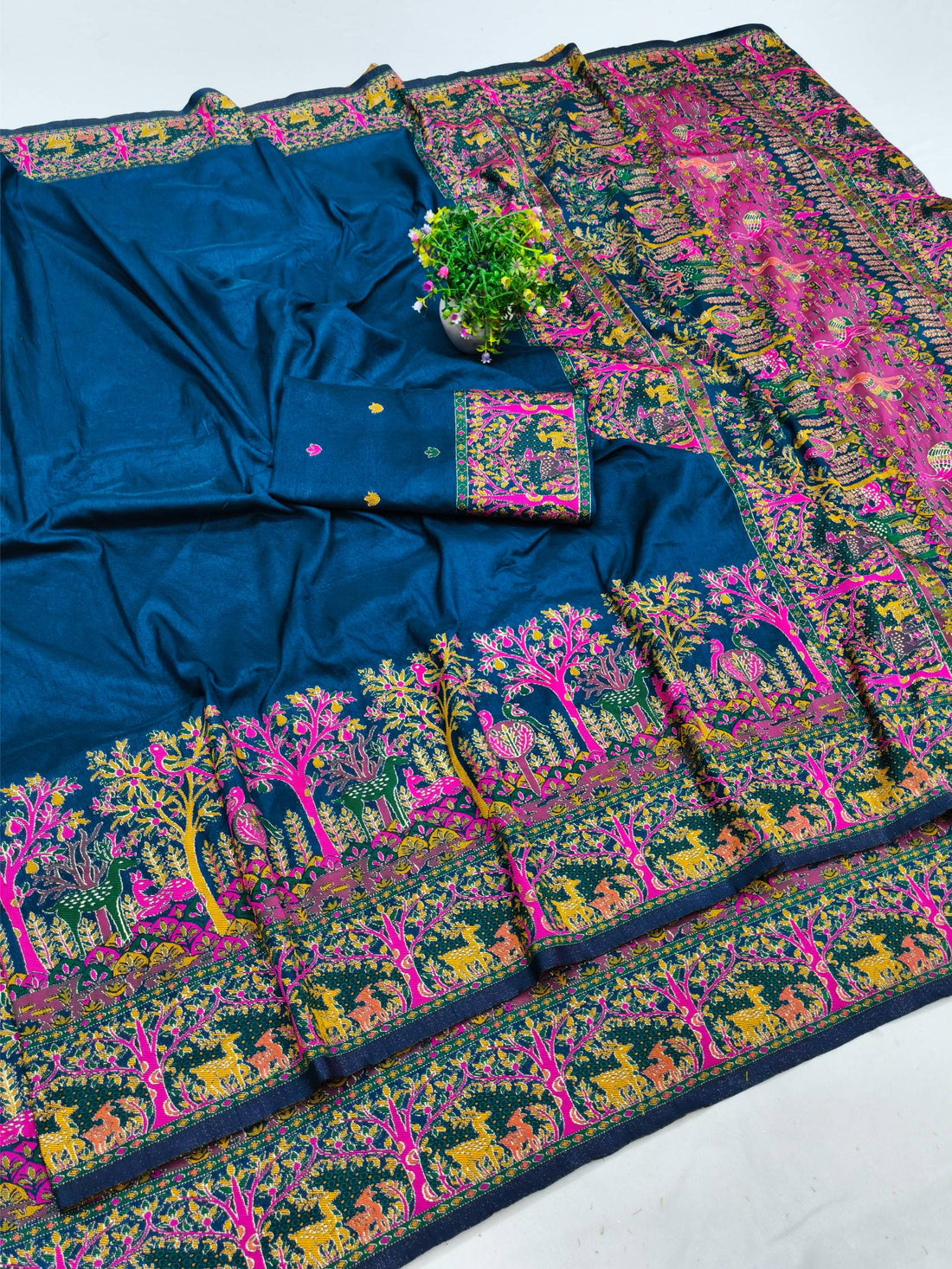 Blissful Blue Nylon Dola Pashmina Saree With Stylish Blouse Piece