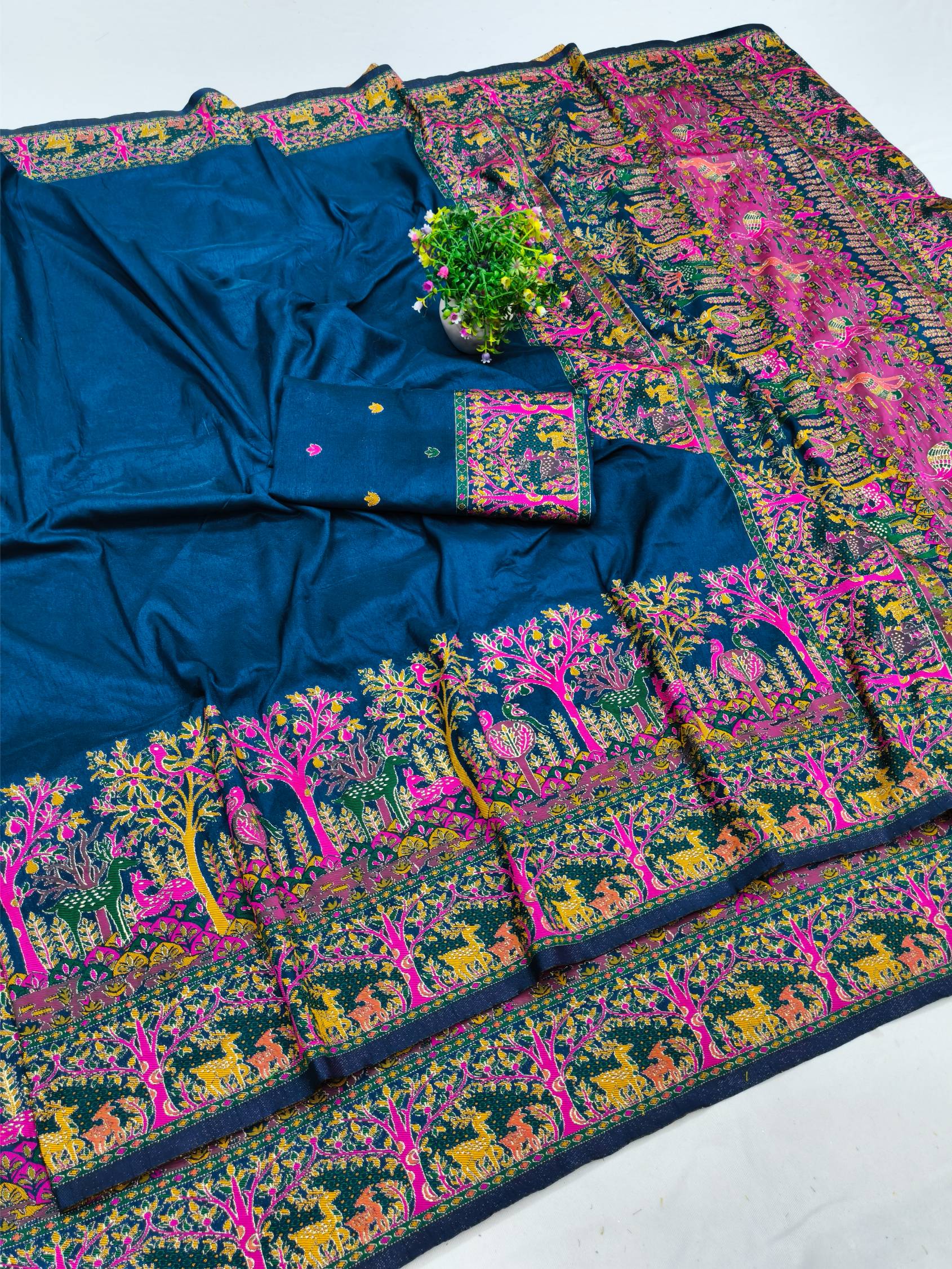 Blissful Blue Nylon Dola Pashmina Saree With Stylish Blouse Piece