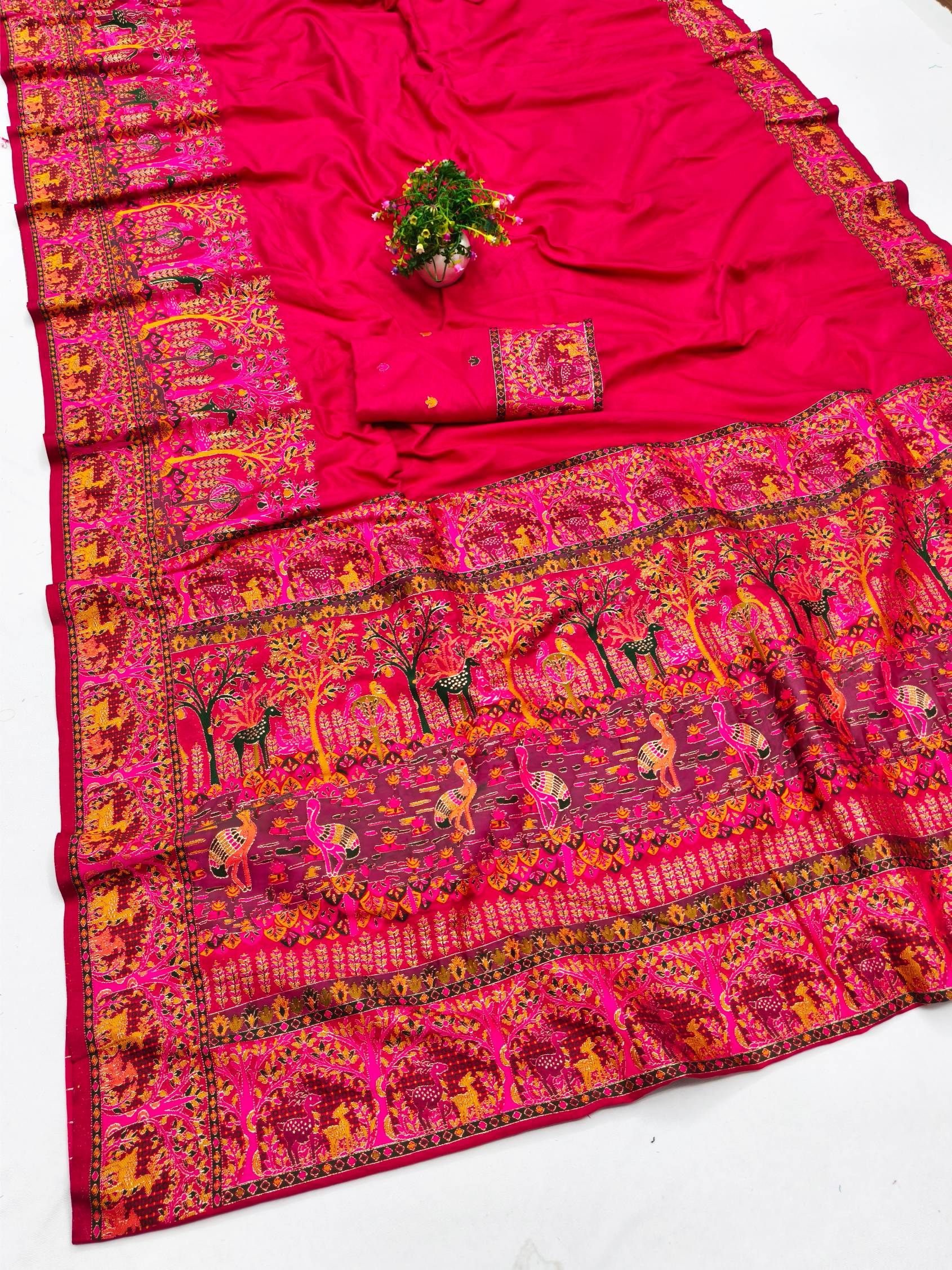 Resonant Dark Pink Nylon Dola Pashmina Saree With Profuse Blouse Piece