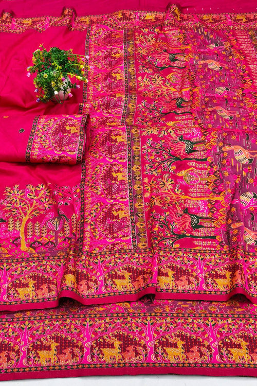 Load image into Gallery viewer, Resonant Dark Pink Nylon Dola Pashmina Saree With Profuse Blouse Piece
