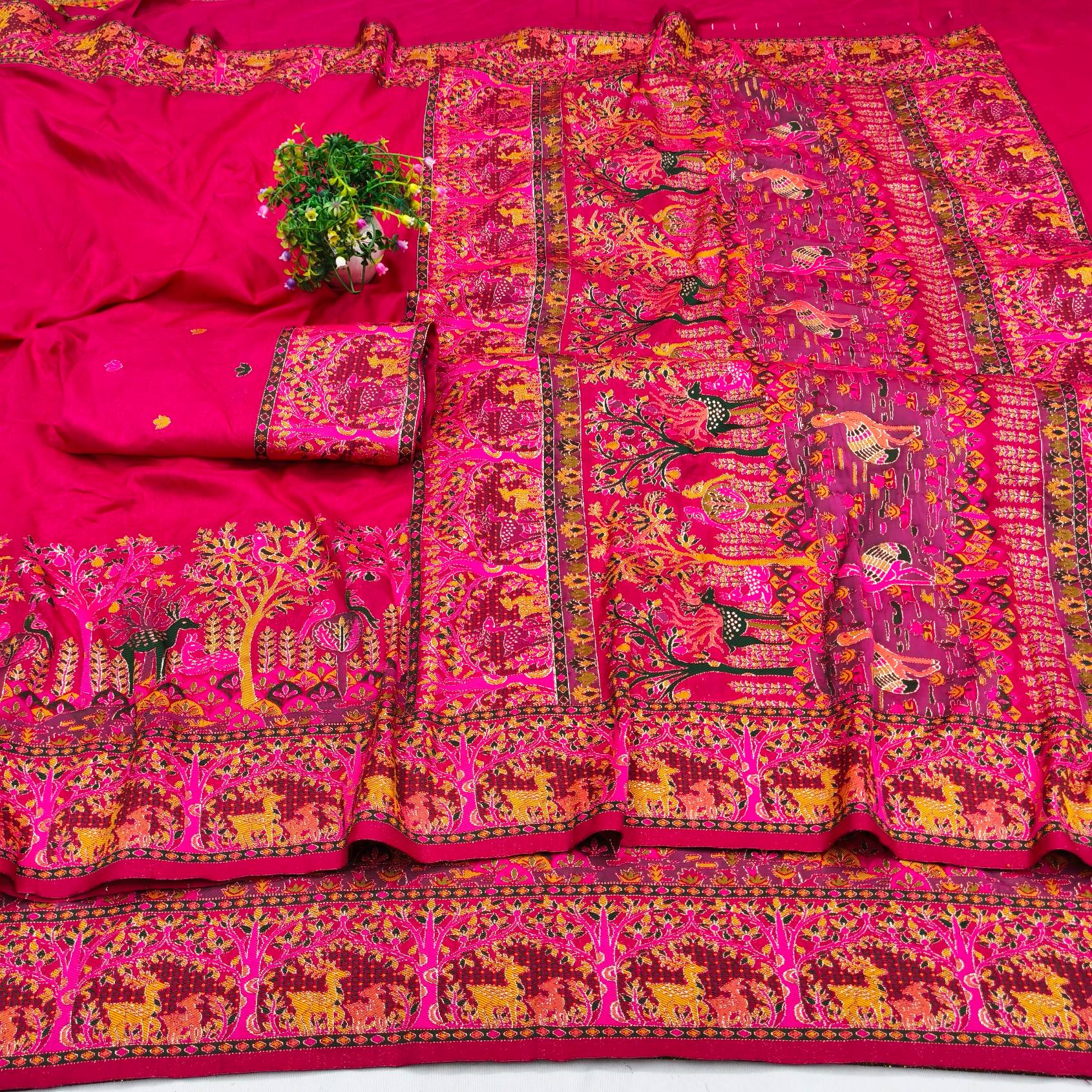 Resonant Dark Pink Nylon Dola Pashmina Saree With Profuse Blouse Piece