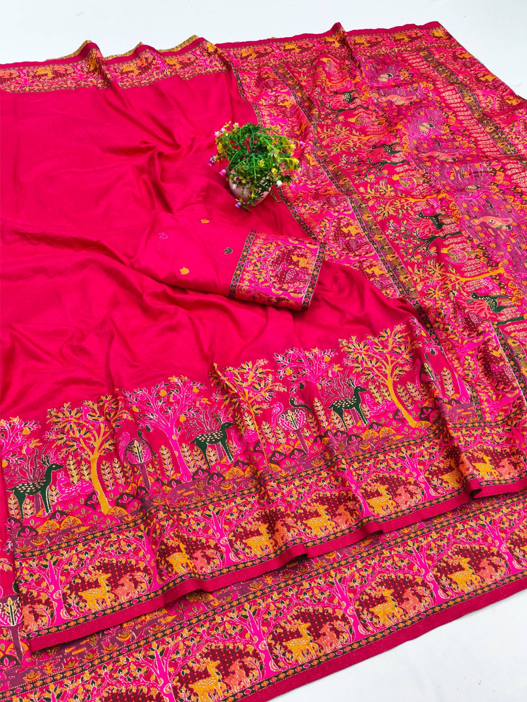 Resonant Dark Pink Nylon Dola Pashmina Saree With Profuse Blouse Piece