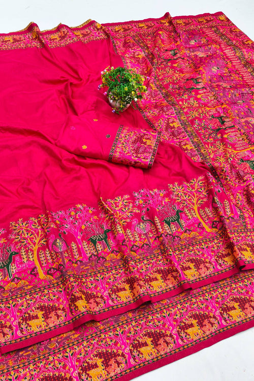 Load image into Gallery viewer, Resonant Dark Pink Nylon Dola Pashmina Saree With Profuse Blouse Piece
