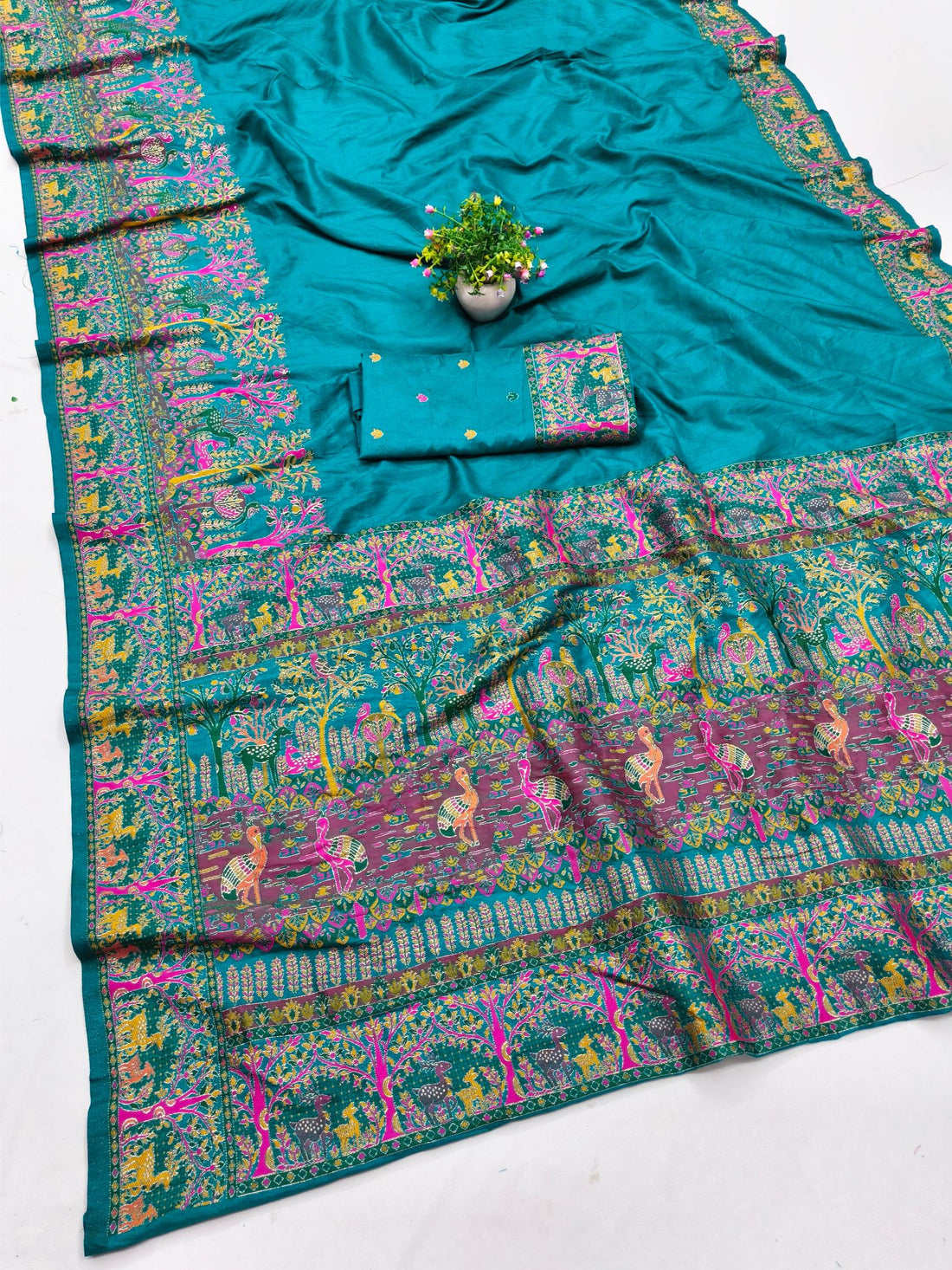Adorable Rama Nylon Dola Pashmina Saree With Ineffable Blouse Piece