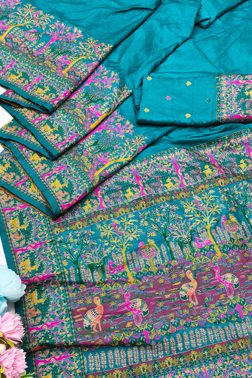 Load image into Gallery viewer, Adorable Rama Nylon Dola Pashmina Saree With Ineffable Blouse Piece
