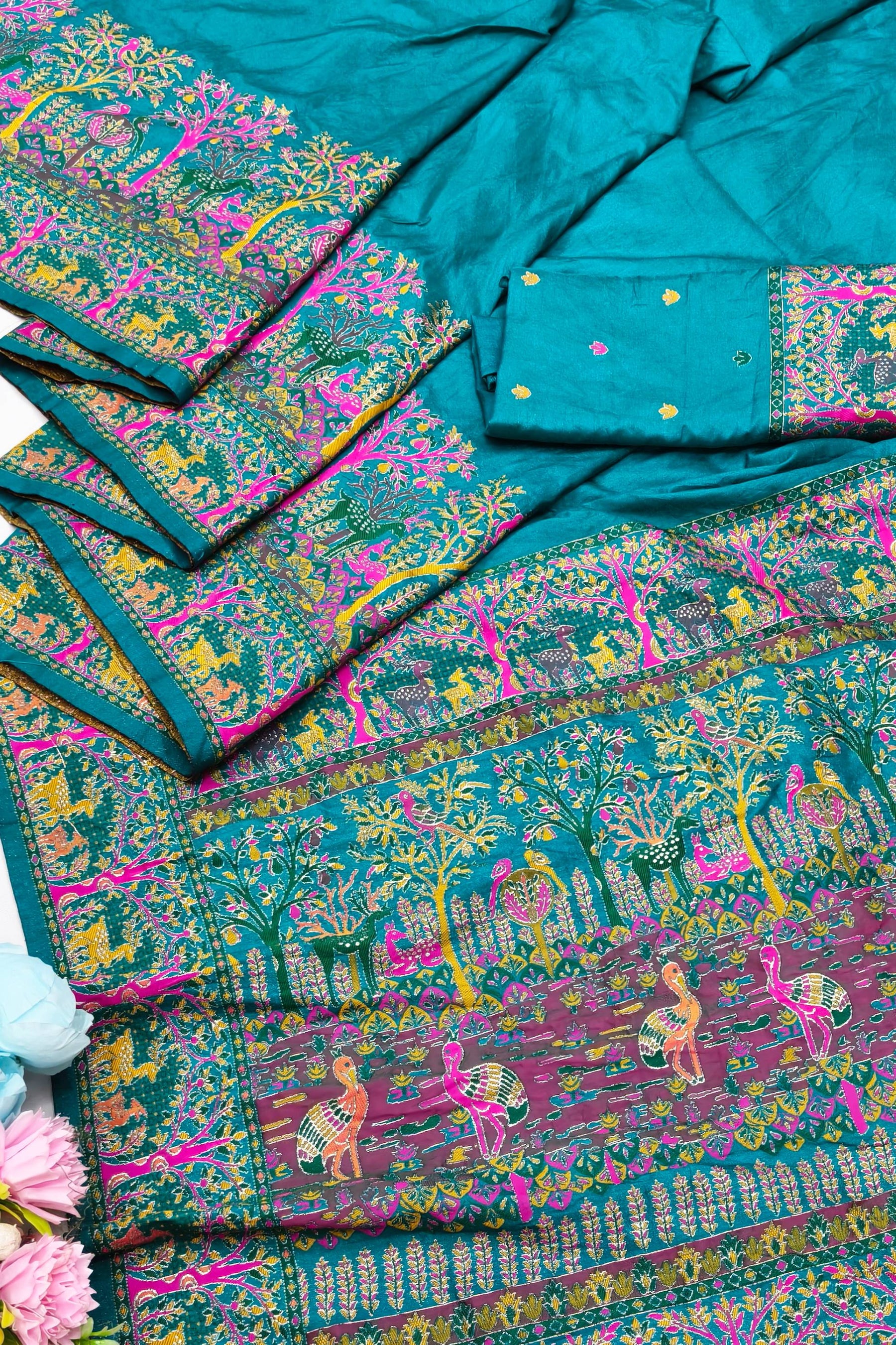 Adorable Rama Nylon Dola Pashmina Saree With Ineffable Blouse Piece