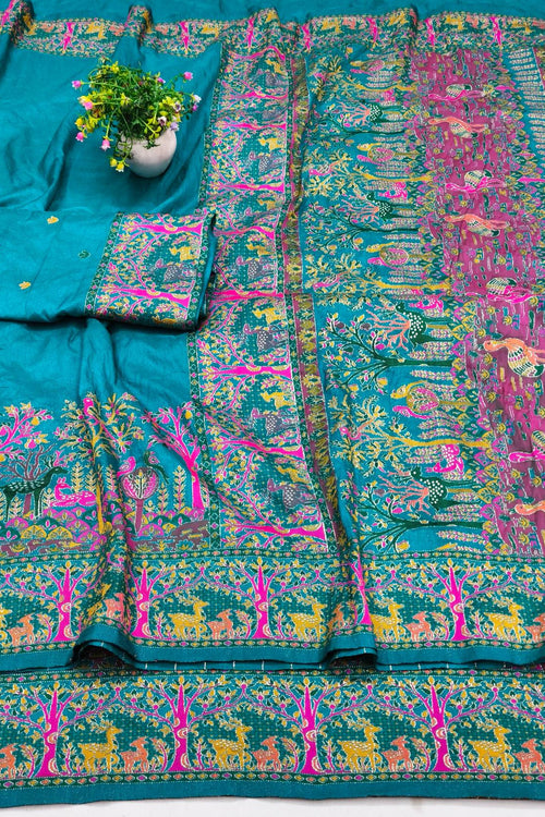 Load image into Gallery viewer, Adorable Rama Nylon Dola Pashmina Saree With Ineffable Blouse Piece
