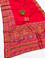 Woebegone Red Nylon Dola Pashmina Saree With Redolent Blouse Piece