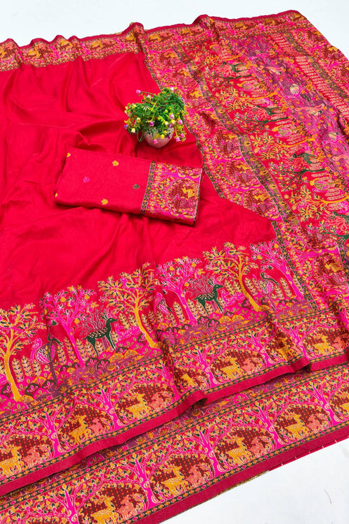 Load image into Gallery viewer, Woebegone Red Nylon Dola Pashmina Saree With Redolent Blouse Piece
