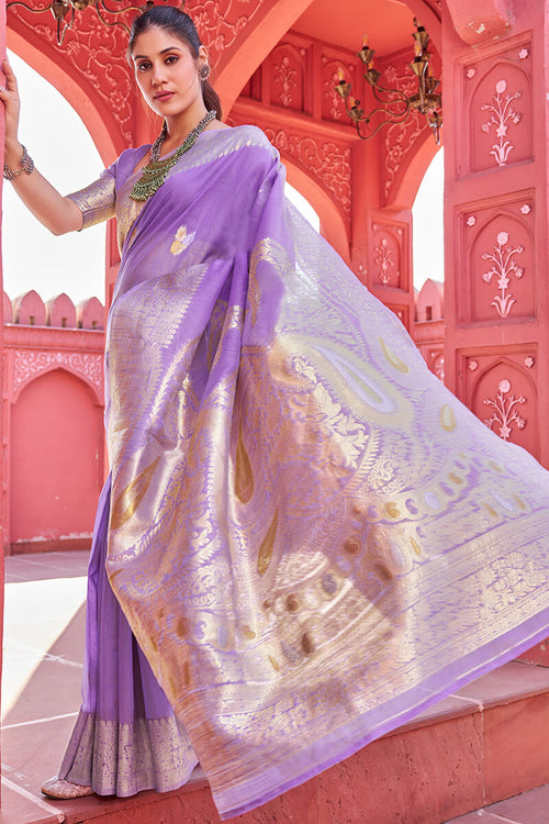 Load image into Gallery viewer, Hypnotic Lavender Cotton Silk Saree With Fairytale Blouse Piece
