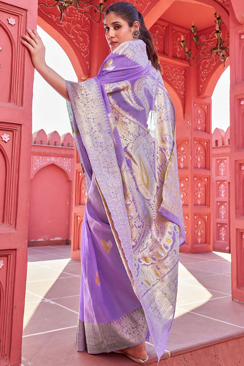 Load image into Gallery viewer, Hypnotic Lavender Cotton Silk Saree With Fairytale Blouse Piece
