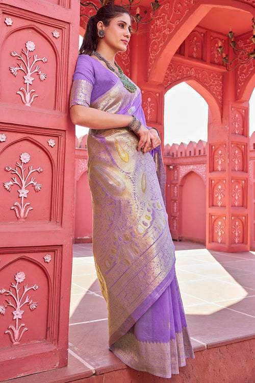 Load image into Gallery viewer, Hypnotic Lavender Cotton Silk Saree With Fairytale Blouse Piece
