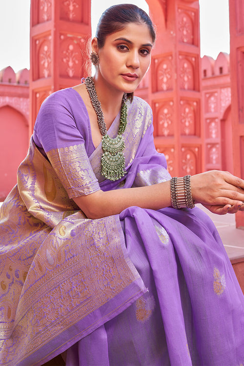 Load image into Gallery viewer, Hypnotic Lavender Cotton Silk Saree With Fairytale Blouse Piece
