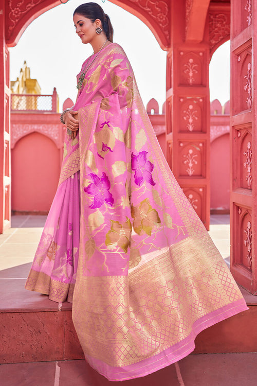 Load image into Gallery viewer, Comely Pink Cotton Silk Saree With Dalliance Blouse Piece
