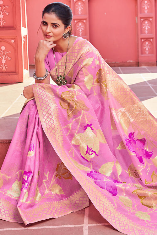 Load image into Gallery viewer, Comely Pink Cotton Silk Saree With Dalliance Blouse Piece
