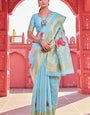 Lissome Sky Cotton Silk Saree With Serendipity Blouse Piece