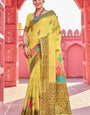 Splendiferous Yellow Cotton Silk Saree With Luxuriant Blouse Piece