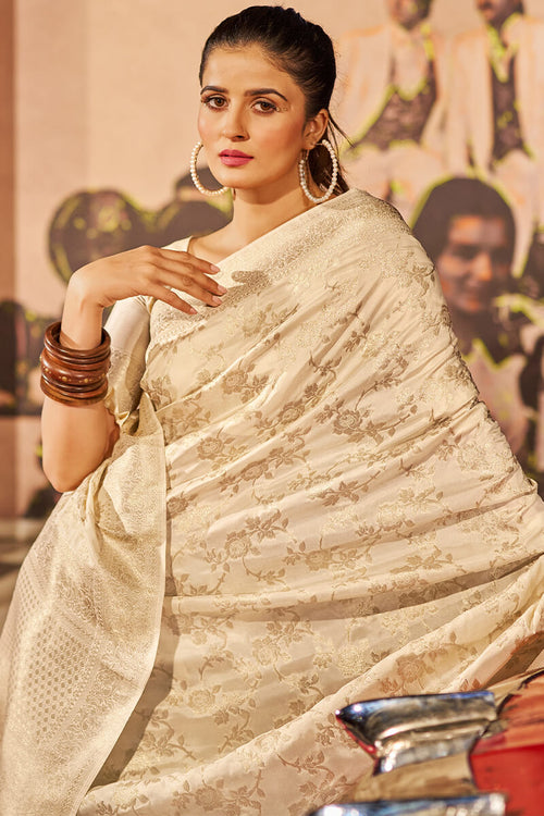 Load image into Gallery viewer, Engrossing Beige Soft Banarasi Silk Saree With Deserving Blouse Piece
