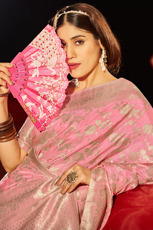 Load image into Gallery viewer, Amazing Pink Soft Banarasi Silk Saree With Marvellous Blouse Piece
