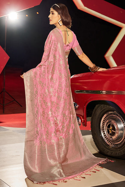 Amazing Pink Soft Banarasi Silk Saree With Marvellous Blouse Piece