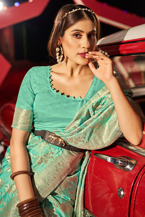 Load image into Gallery viewer, Outstanding Sea Green Soft Banarasi Silk Saree With Surpassing Blouse Piece
