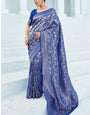 Pretty Blue Kanjivaram Silk Saree With Innovative Blouse Piece