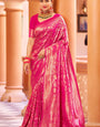 Designer Dark Pink Kanjivaram Silk Saree With Ethnic Blouse Piece