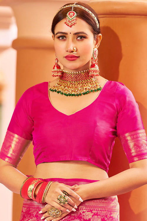 Load image into Gallery viewer, Designer Dark Pink Kanjivaram Silk Saree With Ethnic Blouse Piece
