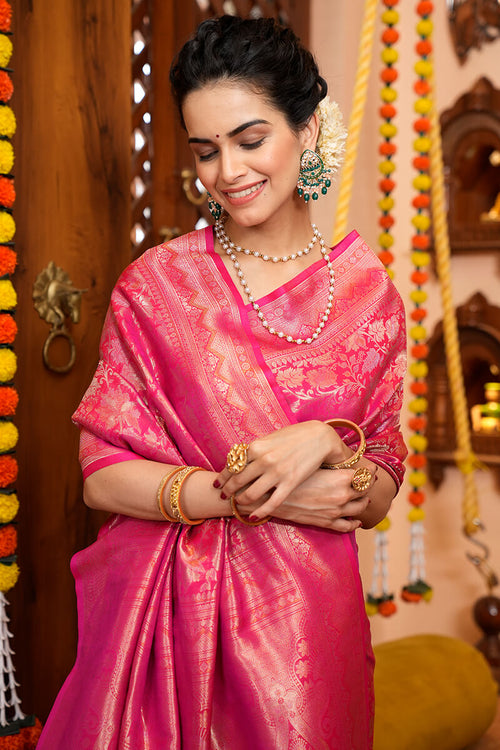 Load image into Gallery viewer, Inspiring Pink Soft Silk Saree With Desuetude Blouse Piece
