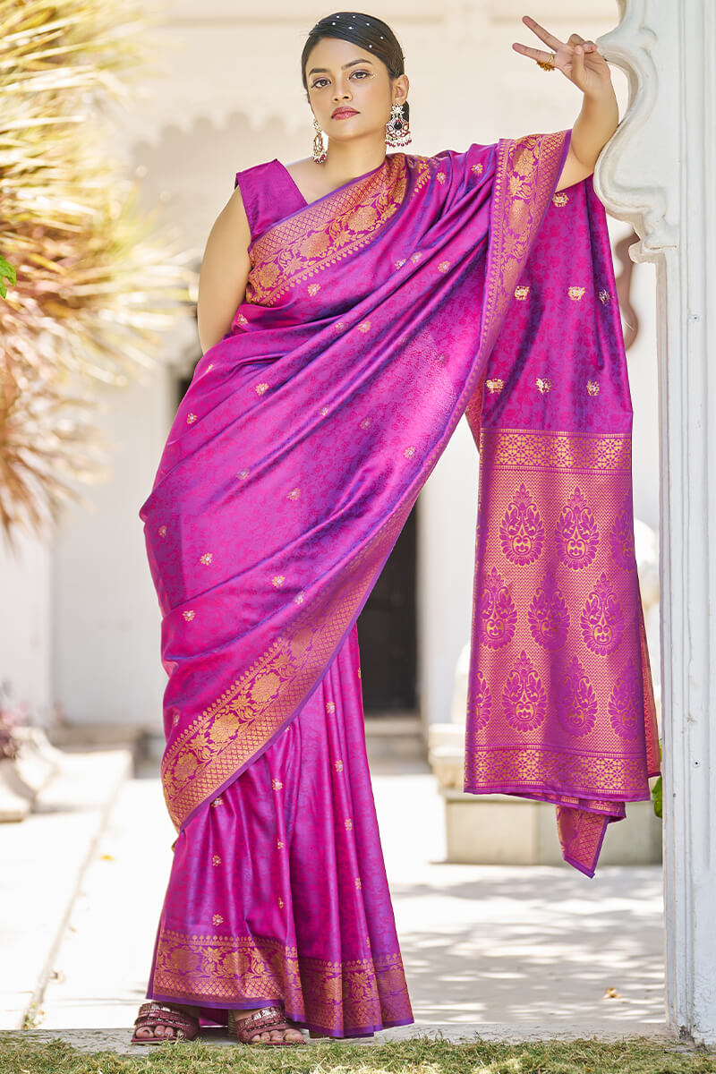 Traditional Purple Kanjivaram Silk Saree With Inspiring Blouse Piece