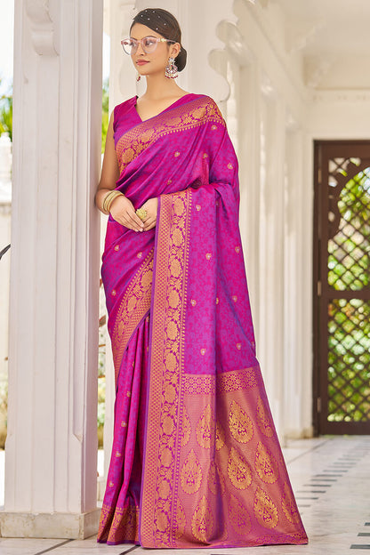 Traditional Purple Kanjivaram Silk Saree With Inspiring Blouse Piece