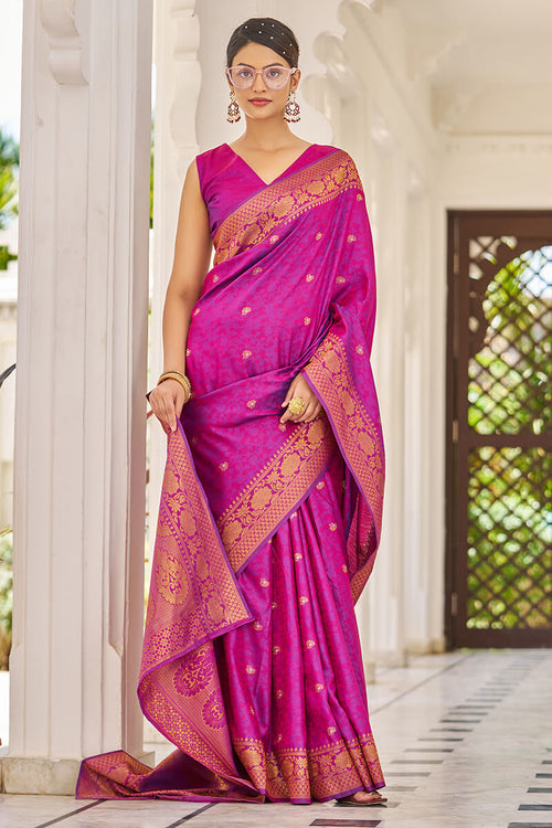 Load image into Gallery viewer, Traditional Purple Kanjivaram Silk Saree With Inspiring Blouse Piece
