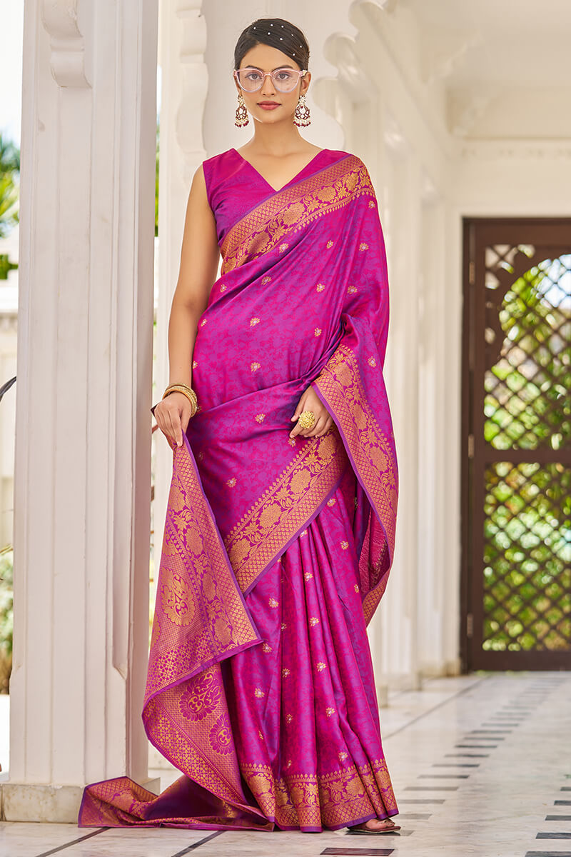 Traditional Purple Kanjivaram Silk Saree With Inspiring Blouse Piece