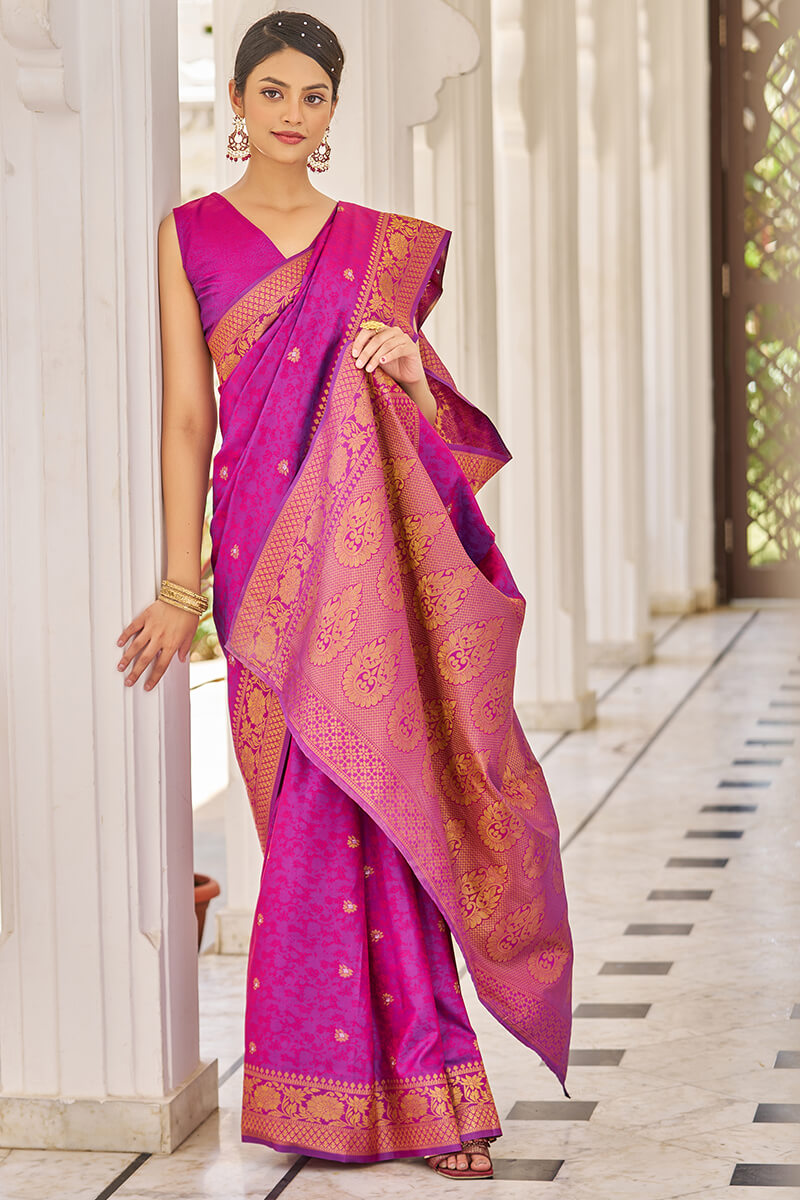 Traditional Purple Kanjivaram Silk Saree With Inspiring Blouse Piece