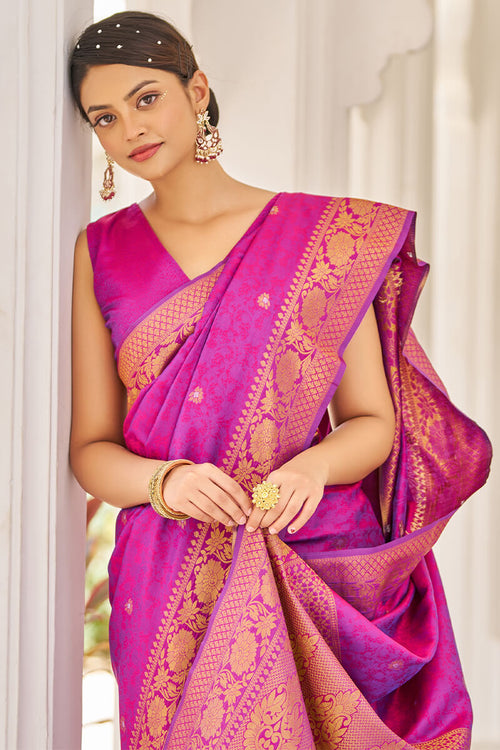 Load image into Gallery viewer, Traditional Purple Kanjivaram Silk Saree With Inspiring Blouse Piece
