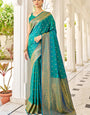 Preferable Rama Kanjivaram Silk Saree With Majesty Blouse Piece