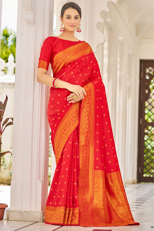 Load image into Gallery viewer, Breathtaking Red Kanjivaram Silk Saree With Demanding Blouse Piece
