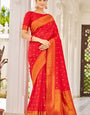 Breathtaking Red Kanjivaram Silk Saree With Demanding Blouse Piece