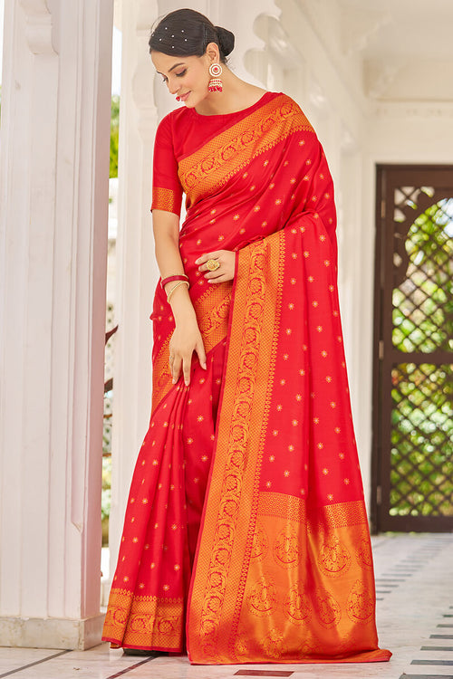 Load image into Gallery viewer, Breathtaking Red Kanjivaram Silk Saree With Demanding Blouse Piece
