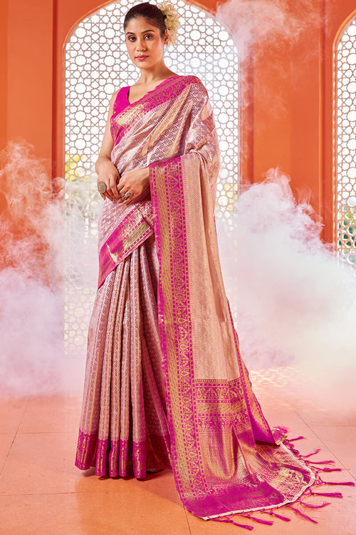 Load image into Gallery viewer, Gratifying Baby Pink Kanjivaram Silk Saree With Precious Blouse Piece
