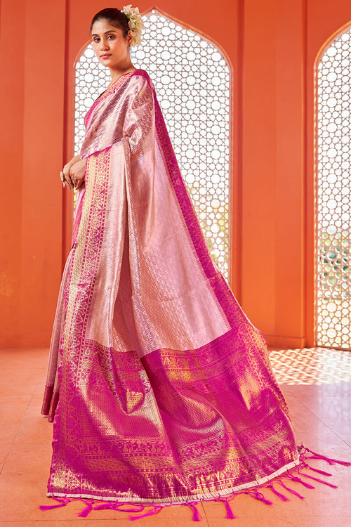 Load image into Gallery viewer, Gratifying Baby Pink Kanjivaram Silk Saree With Precious Blouse Piece
